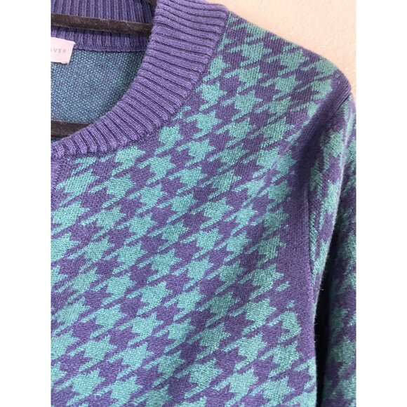 Susan Graver Cardigan Sweater Blue Green Houndstooth Women XL Christmas Holiday - Picture 7 of 15